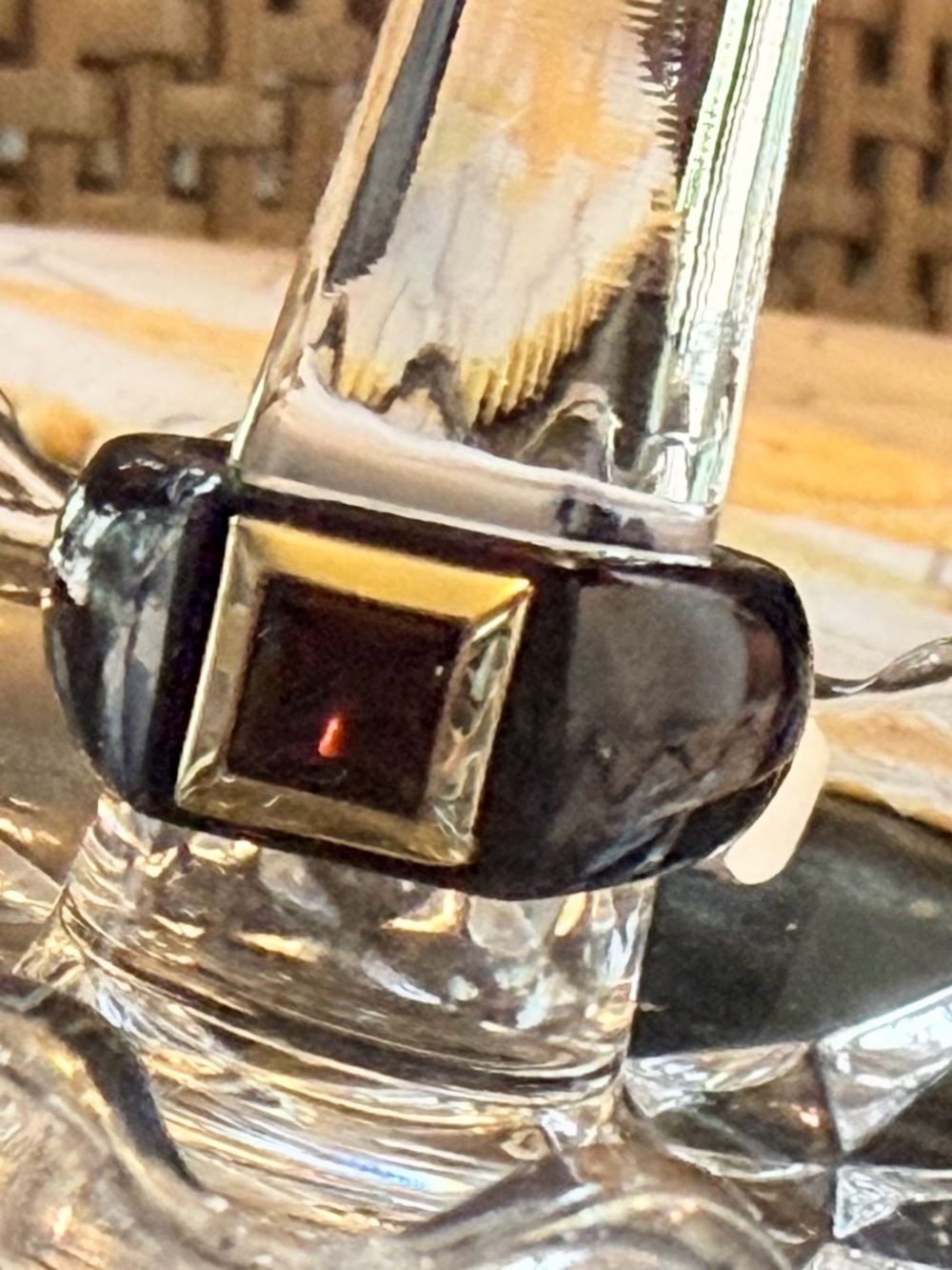 NWT Ring BLACK JADE 14k Gold & Princess Cut Garnet Size 6 Never Worn